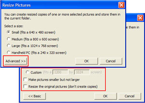 Características avanzadas de Image Resizer