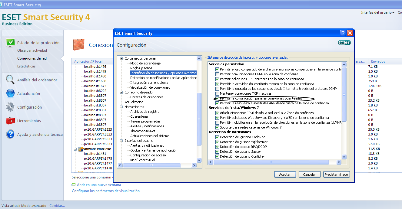 Nod32 Smart Security Firewall y Vmware