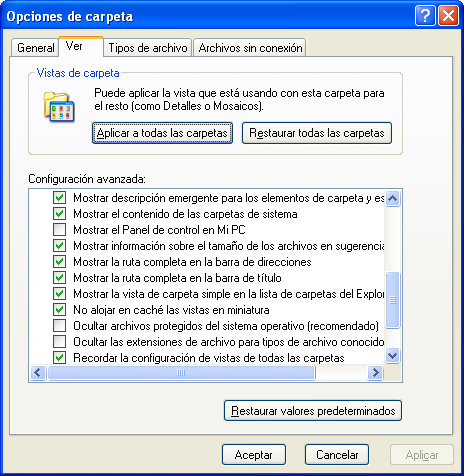 Deshabilitar Cache en miniatura Windows XP