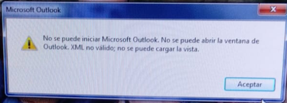 error outlook xml ventana